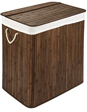 WohnDirect Wäschekorb mit Deckel und 2 Fächer - stabile Wäschebox Bambus - Wäschekorb Braun mit Wäschesack, waschbar - 100% Bambus - 150 Liter