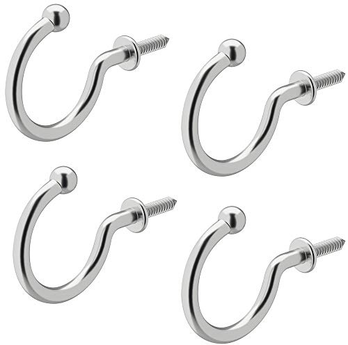 Gedotec Schraubhaken Edelstahl Drahthaken gebogen - SIGNA | Kleiderhaken mit abgerundeter Spitze | Wäscheleinen-Haken Tiefe: 23 mm | Hakenschraube Silber poliert | 4 Stück - Wandhaken zum Schrauben