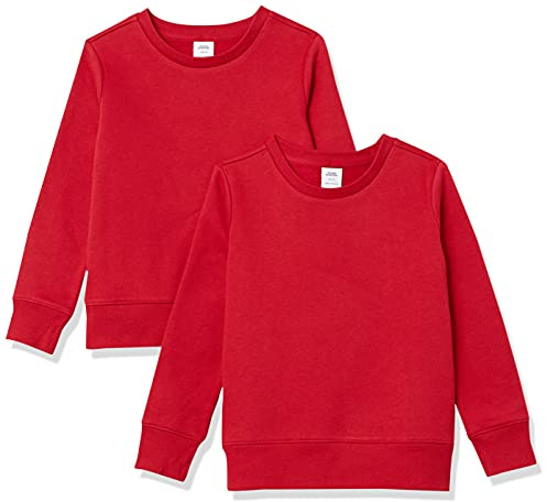 Amazon Essentials Kleinkind Mädchen Fleece Crewneck Pullover Sweatshirts 2er-Pack Rot 3T