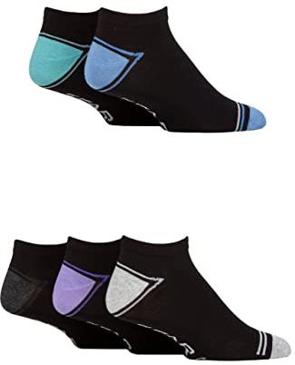 Farah Mens Striped Bamboo Trainer Socks Pack of 5 Black 6-11