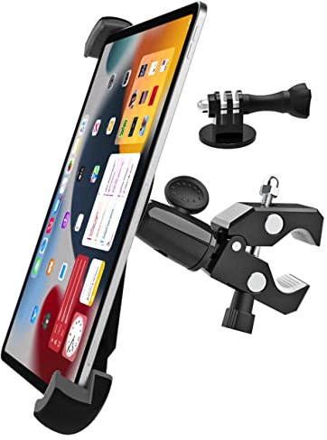 Phichy Fahrrad Tablet Halterung für 9,5-14,5 Zoll iPad & Kamera, Spin Bike Lenker Motorrad Laufband Mikrofonständer Tablethalterungen für iPad Pro 13/Air, Galaxy Tab, Kindle Fire, Surface Pro/Go