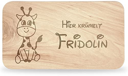 Frühstücksbrettchen Kinder - tolles Frühstücksbrettchen Holz mit Giraffe | zum Personalisieren, personalisierte Geschenke Kinder, Schneidebrett mit Gravur, Geschenk zur Taufe/Einschulung