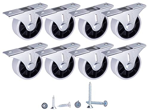 SKIR'CO (8 Stück) 40 mm Gummi-Räder, Möbelrollen, Bockrollen, drehsicher, Schrauben im Lieferumfang enthalten