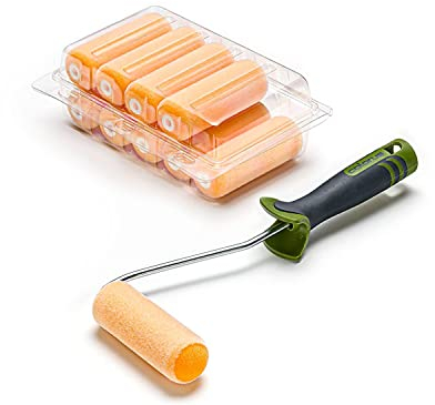 Profi Lackier Set 11 tlg. | Lackierwalzen Flock 11 cm | Flock-Lackierwalze beidseitig rund | Lackroller für wässrige und leicht lösemittelhaltige Lacke | Farbroller Bügel