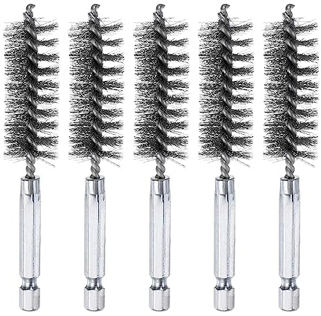 sourcing map 5Pcs 304 Stainless Steel Bore Brush 18mm Dia 4 Long Cleaning Twisted Wire Brush with Handle 1/4 Hex Shank for Tubes, Ports, Bearings
