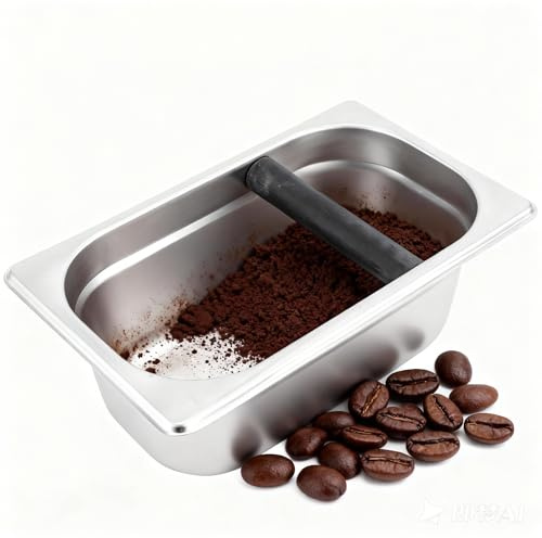 Tomotato Caja de Café, Caja de Golpe de Café Molido de Acero Inoxidable, Diseño de Esquina de Arco, Gran Capacidad, Tazón Profundo, para Cafeterías y Hogares