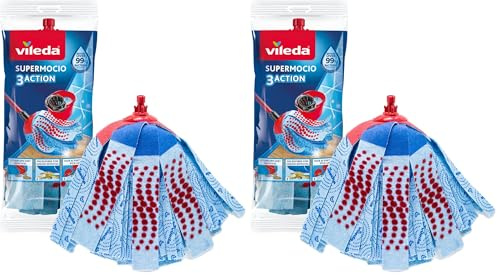Vileda Recharge SuperMocio 3Action, Paquet de 1, pour Tous Les systèmes de Balai espagnols Vileda, pour Tout Type de Sol, Retire Plus de 99 % des bactéries avec Juste de l’Eau (Lot de 2)