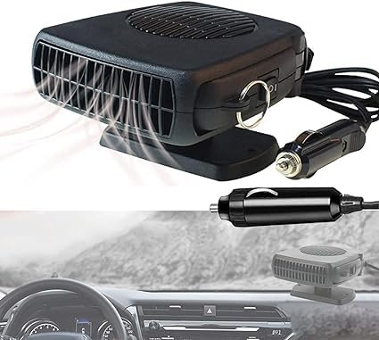 Désembueur de chauffage de voiture 12 V, 2 en 1 pour chauffage/refroidissement de voiture, mini dégivreur anti-buée avec prise allume-cigare, dégivreur avec poignée ergonomique (noir)