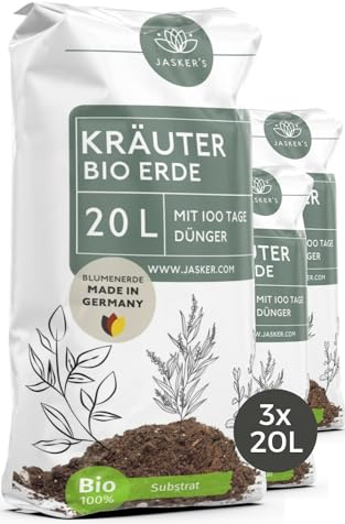 JASKER'S Bio Kräutererde 60 L 3x20L - Erde für Kräuter - Kräuter Erde Startdünger für Kräuterpflanzen - Grow Erde - Pflanzenerde - Blumenerde für Kräuter - Anzuchterde für Stecklinge