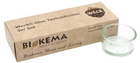 luterna Glas für Teelichter ohne Aluminiumhülle, BIOKEMA, wiederverwendbar, Größe für Teelichter mit Ø38 mm, 3 Stück pro Verpackung