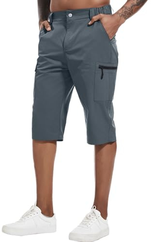 YAOBAOLE Pantaloni Corti Da Uomo A 3/4 Estivi Traspiranti Da Trekking Per Attività All'Aria Aperta Con 5 Tasche Grigio Scuro L
