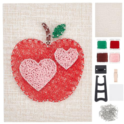 INFUNLY Kit de arte de cuerda de corazón 3D para adultos, 8 x 6 pulgadas, fácil de hacer, kit de arte de cuerda de uñas para principiantes, con instrucciones para decoración de pared del hogar,