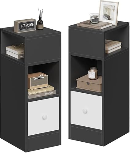 EUGAD Set di 2 Comodino Stretto, Comodino con 2 Scomparti a Giorno e Cassetto, Tavolino da Notte 25x30x66cm, Mobile Salvaspazio per Camera da Letto, Soggiorno, in Truciolato, Rovere, 0010CTG-2