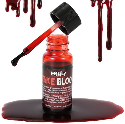 Festicy Premium Faux Sang 15ml I Sang Halloween avec Pinceau 2026 Edition I Faut Sang pour Costume Halloween de Vampires, Zombies I Faux Sang Lavable pour Halloween I Maquillage Halloween