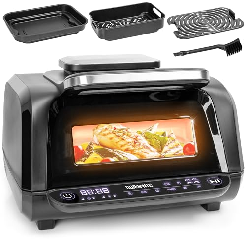 Duronic FG19 Air fryer Grill, Friggitrice ad aria calda 3L, Grill Forno 1900W, Friggitrice senza olio con finestra di controllo, 3 Accessori Cottura, Per patatine fritte, polpette, pesce, Forno 2in1