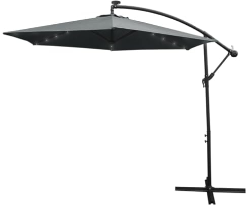 Sonnenschirm Ampelschirm mit LED Beleuchtung 3m 300cm Gartenschirm Kurbelschirm Garten 360 Drehung Wickelkurbel Kippfunktion 24 Solarbetrieb LED Lichter UV Schützend Wasserdichter Regenchutz