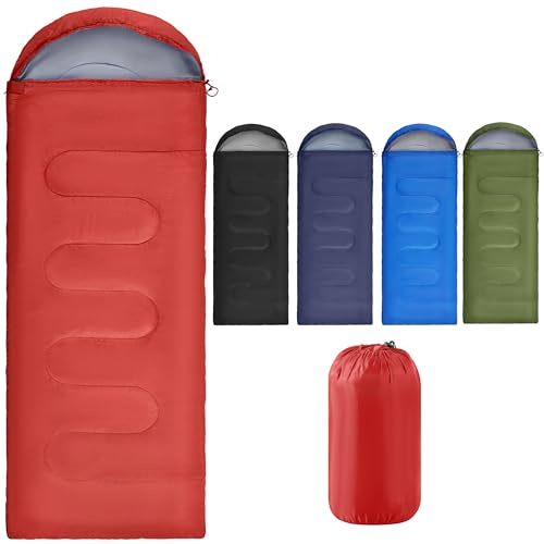 Yaheetech Sleeping Bags for Single Adults, 3 Season Envelope Lightweight Compact Ultralight Backpacking with Portable Carry Bag for Summer, Camping, Hiking & Travel, Indoor & Outdoor Use, Red