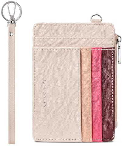 BOSTANTEN Kartenetui Damen, Mini Geldbörse Damen Portemonnaie Klein PU Leder,Wallet for Women,Rosa gemischt