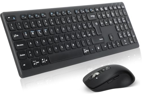 CITLLA Combinazione wireless di tastiera e mouse M9300, ricevitore USB 2-in-1 e due Bluetooth, tastiera silenziosa multi dispositivo, adatta per computer, laptop, uffici e lavoro