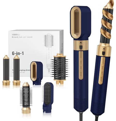 Brolteja 6 in 1 Haartrockner,Airstyler Haarstyler Warmluftbürste Set,1350W,3 Temperaturen,Air Styler mit 6 Zubehörteilen,Hairstyler Airstyler für Alle Haartypen, Trocknen, Glätten, Locken