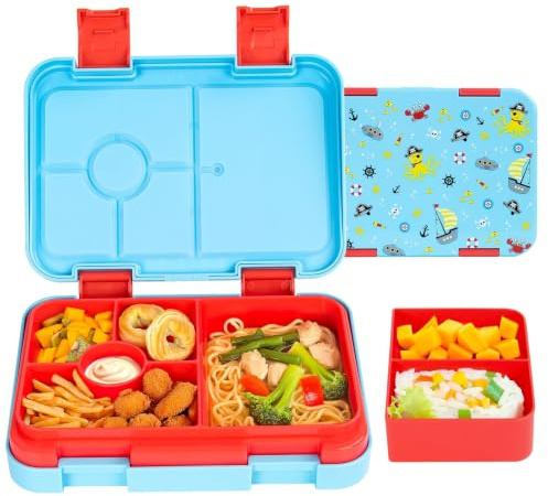 QCQHDU Brotdose Kinder mit 6 Fächern -30oz Lunchbox Erwachsene, Bento Box für Kinder ab 3 Jahren Schule, Outdoor | Brotzeitbox Jausenbox Leckdicht, Spülmaschinenfest, BPA-Frei(Octopus)