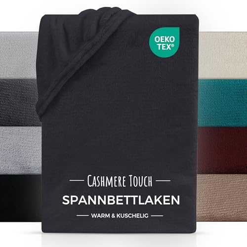CARPE SONNO Cashmere Touch Spannbettlaken 180x200cm Winter - Kuschelige Spannbetttücher - Plüsch Bettlaken 180x200 - Warmes Spannleintuch 180x200 - Anthrazit