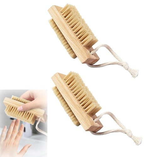 VZU Nagelbürste aus Holz, doppelseitig, mit steifen Borsten und Seil zum Aufhängen, Hand- und Fußschrubber, Maniküre, Pediküre, Werkzeug zum Schrubben von Fingernägeln, Zehennägeln, Nagelhaut, 2 Stück