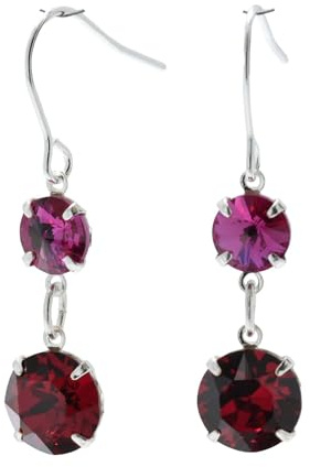 pewterhooter Sterling Silver Crystal Drop Earrings for Women (Ruby)