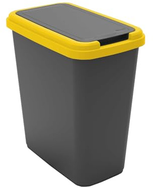 Sundis Green Bin, Mülleimer Mülltrennung 25L mit Schwingdeckel, rechteckig, aus recyceltem Kunststoff, mit Stickern,für Küche, Büro, Waschküche, Garage, Werkstatt