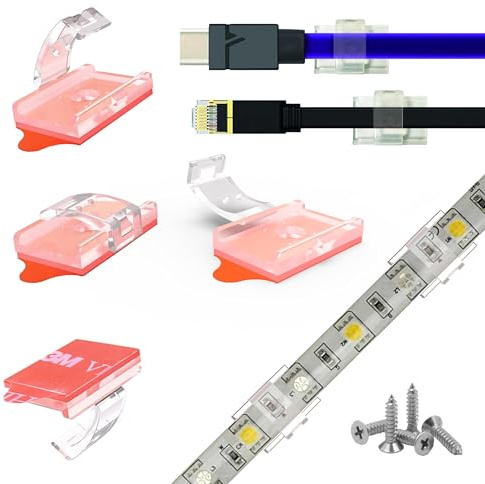 wiigd Dual-Mount LED Strip Light Clips - Self-Adhesive & Screw Fixing Brackets for 8-10mm Width/0.31-0.39inch,2.4-2.8mm(0.09-0.11inch) high Indoor LED Strips Mounting (60 Clips + 60 Screws)