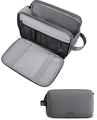 BAGSMART Men's Wash Bag, Large Capacity Travel Toiletry Bag & Wet Pocket | for Full-sized Toiletries, Shavers & Skincare Storage, Bathroom, Gym, Camping, Grey