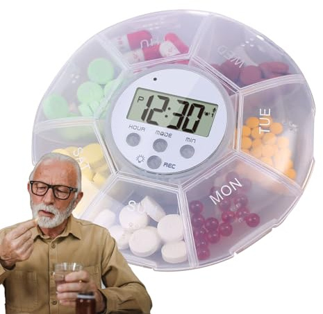 Pastillero eléctrico Alarma Temporizador Luz LED 7 Compartimentos | Estuche para pastillas organizadora multifuncional para ancianos, viajes diarios, residencias, hospitales, salud y