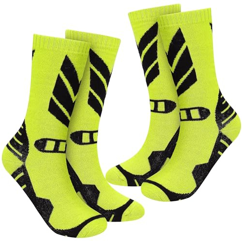 wanchel Chaussettes de ski chaudes pour enfants – 2 paires de chaussettes de ski en laine mérinos, chaussettes thermiques d'hiver chaudes pour le snowboard pour garçons et filles, Vert, 3-5 ans