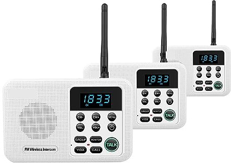 Intercoms Wireless for Home 22-Channel FM Wireless Intercoms Home House Business Offices 1Mile Range Room to Room Calling & Talking System(3Unit White)