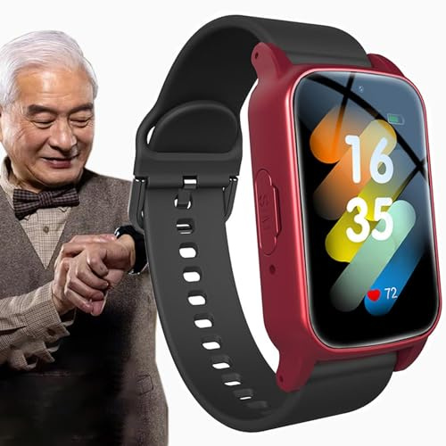Vexorium Orologio Intelligente per Anziani con Rilevamento Cadute, Pulsante SOS, Localizzatore GPS, Allarme Personale per Demenza e Alzheimer,Rosso