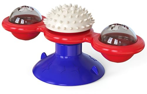 Syfunlv Jouet Rotatif pour Chat Moulin à Vent avec 1 Lumière Flash avec 2 Herbe à Chat,Jouet Interactifs Plateau Tournant de Ventouse Antidérapant,Ventouse Bosse Molaire Jouets (Style 4)