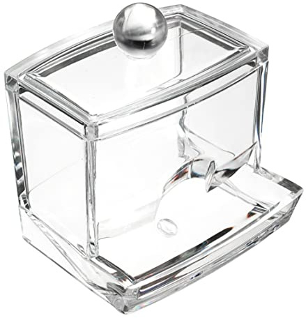 Licsaliwe Soporte para bastoncillos de algodón acrílico transparente con tapa, dispensador de almohadillas de algodón, organizador de contenedores de almacenamiento de cosméticos