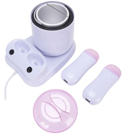 GEERYZHE Chauffe-cire Roll-on Anti-brûlure 3 en 1 avec Pot Amovible à Double Cartouche, Chauffage D'épilation Domestique 180 W pour épilation Complète du Corps, Couvercle Transparent (Prise UE 220V)