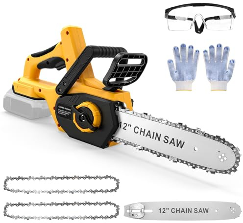 Motosierra inalámbrica de 12 pulgadas compatible con batería Dewalt de 20 V, sierra de cadena de mano sin escobillas de 30 cm, sierras eléctricas con 2 cadenas, engrasador automático y tensión de