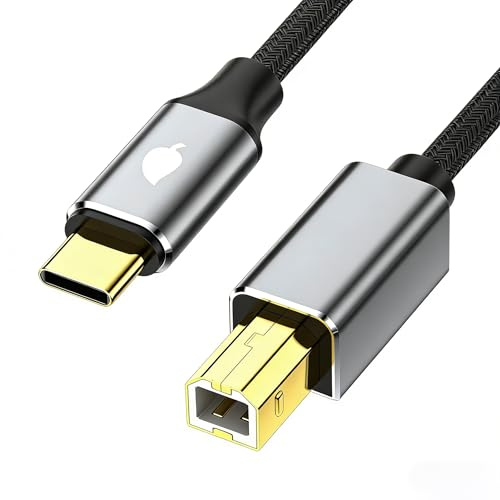HBFQMDJLX Cavo per stampante da tipo C a USB B, 2 m, cavo USB 2.0 per MacBook Pro/Air, iPad, tastiera MIDI, pianoforte digitale, controller DJ, DAC, stampante, guscio in alluminio, placcato oro