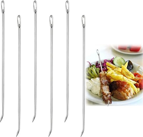 6 Pcs Stainless Steel Roasting and Binding Needles, Butcher Needles for Fixing Stuffed Turkey, Chicken, Roast and Rolled Meat, Sturdy Cooking Needles