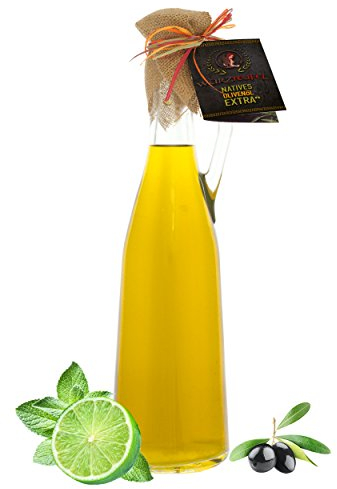 Limettenöl, natürliches Limetten - Öl aus Nativem, Extra Vergin Olivenöl, Griechenland. Ungefiltert. Kaltgepresst. Traditionelle Herstellung im Familienbetrieb. AMPHORE ROMANA - Flasche 750ml.