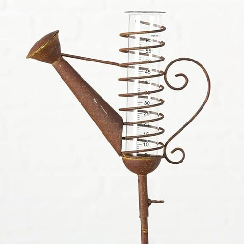 L'Héritier Du Temps Pluviomètre à Piquer Tuteur Plante Décoration de Jardin Motif Arrosoir en Fer Patiné et Tube en Verre 6,5x26x123cm