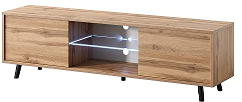 Selsey Lefyr – TV-Lowboard mit LED-Beleuchtung 140 cm (Wotan Eiche Matt)