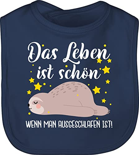 Baby Lätzchen - Sprüche - Das Leben ist schön, wenn man ausgeschlafen ist! - weiß - Unisize - Navy Blau - spucktücher faultier lustige babysachen spruch schlafen schlabberlatz