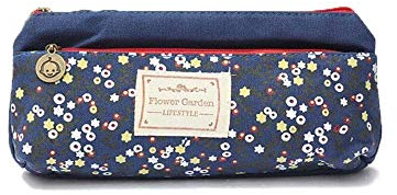 Federtasche 2-Fach, vintage Leinwand Pastorale Stil Blume Muster Federmäppchen Stiftemappe stiftemäppchen Griffelmappe klein Kosmetiktasche, blau/weiß