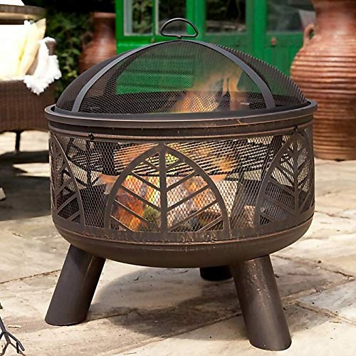 La Hacienda Alexis Holzbrenner/Feuerstelle mit Grill-Set, Funkenschutz-Deckel und Handwerkzeug (großer Garten- und Terrassenheizer, Kamin, Grillkamin