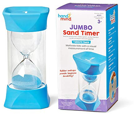 Learning Resources – Sablier géant (1 minute), bleu, embouts en caoutchouc souple offrant une pause silencieuse, sablier pour salle de classe pour enfants, brossage des dents et minuterie de jeu (lot