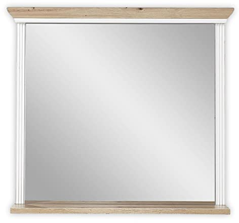 Stella Trading JASMIN Wandspiegel in Pinie hell, Artisan Eiche Optik - Landhausstil Spiegel mit Ablage für Flur & Garderobe - 93 x 83 x 15 cm (B/H/T)