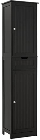 Iwell Tall Black Bathroom Cabinet with 2 Doors and 1 Drawer, Bathroom Storage Cabinet with Adjustable Shelves, Narrow Storage Unit for Living Room, Entryway, Kitchen, Black